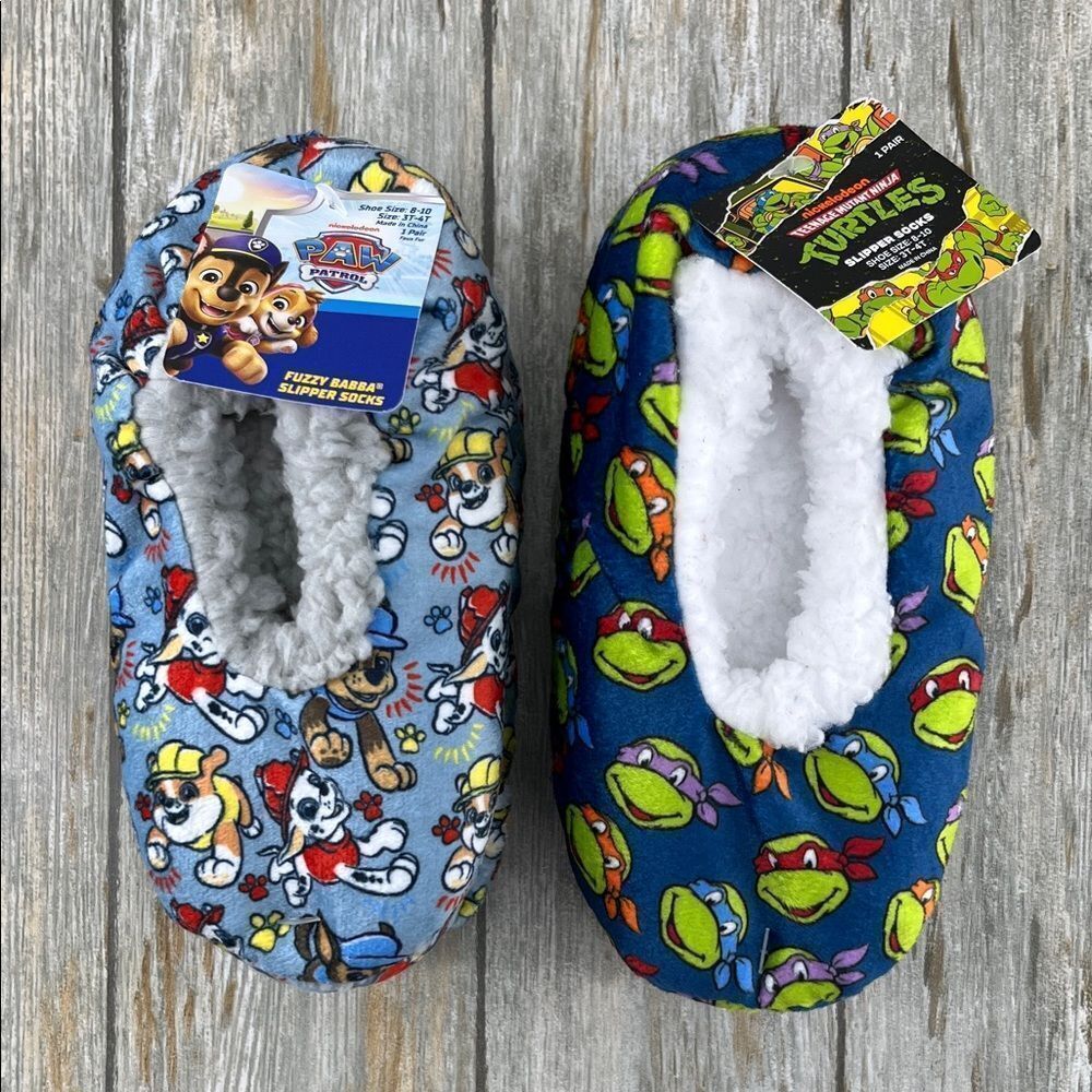 Toddler Boys Paw Patrol & Ninja Turtle Comfy Slippers 2-Pack Size 8–10